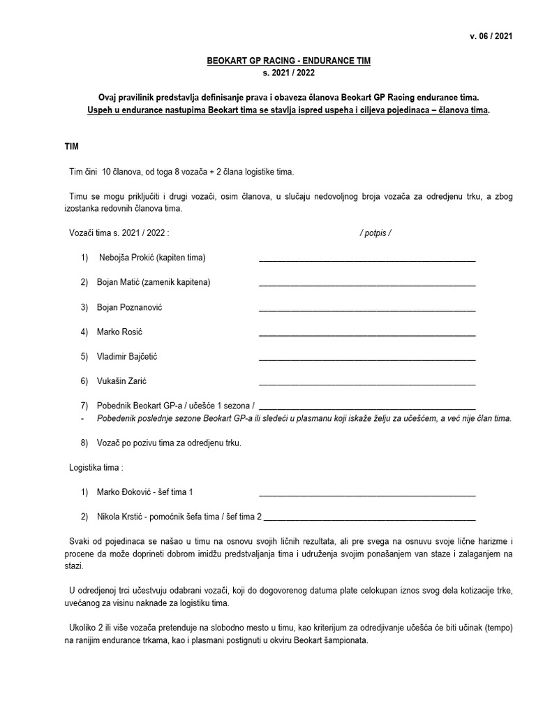 Beokart GP Endurance Tim 2021-22 | PDF