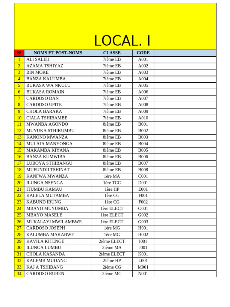 Local Student List by Class and Code | PDF