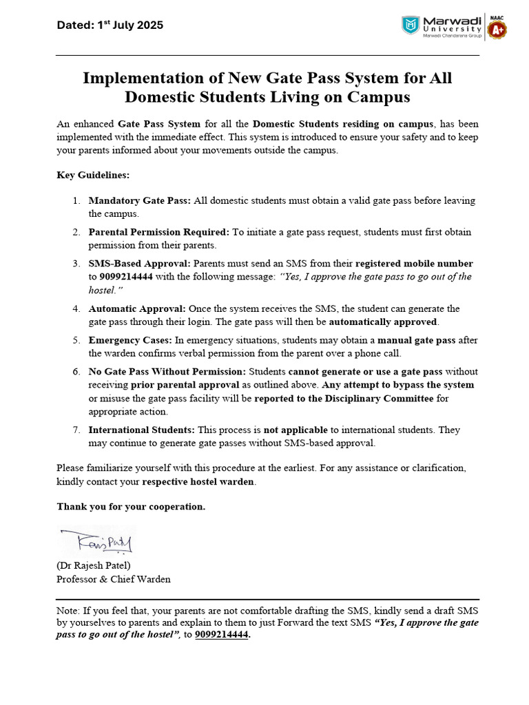 New Gate Pass System for Domestic Students | PDF