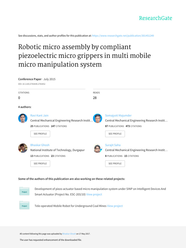 Robotic Micro Assembly with Piezo Grippers | PDF | Piezoelectricity ...