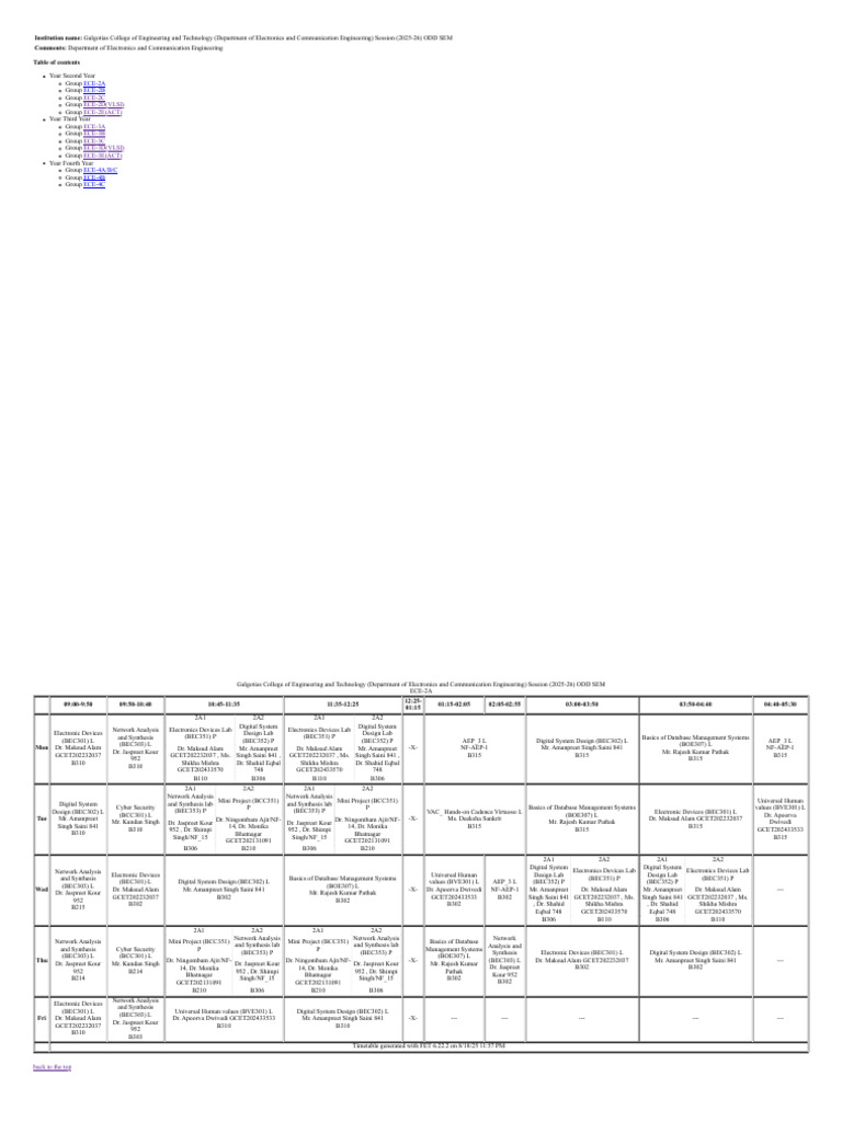 Galgotias ECE Timetable 2025-26 ODD SEM | PDF | Computer Engineering ...