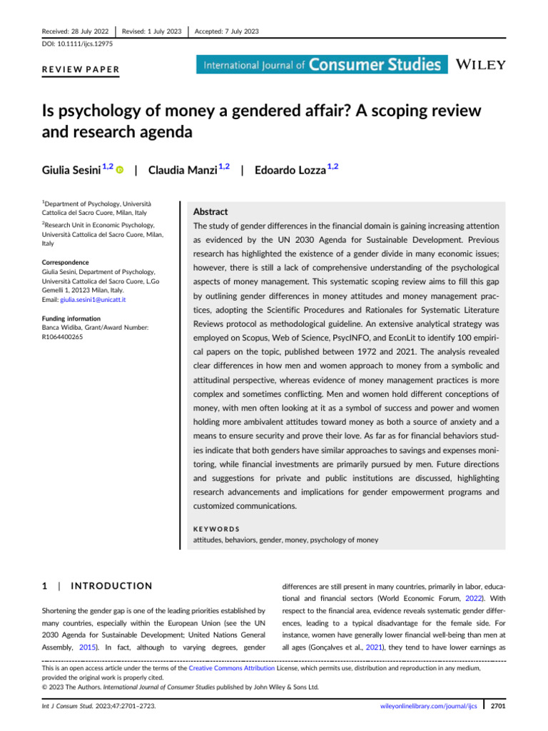 Gender Differences in Money Psychology | PDF | Systematic Review ...