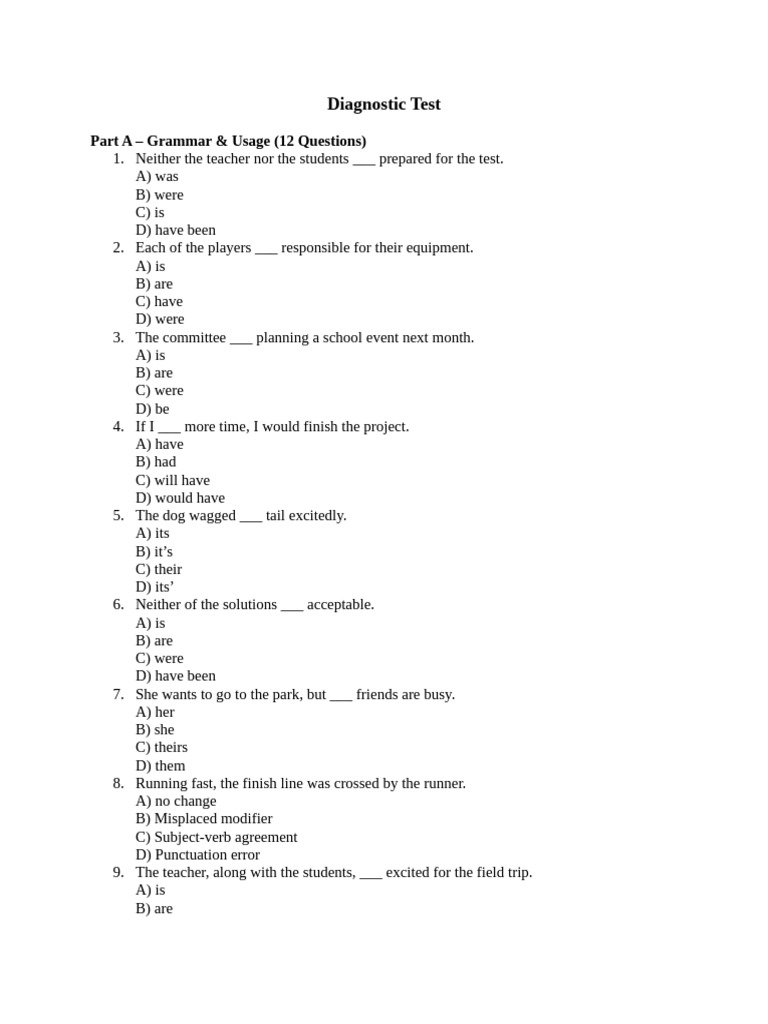 Grammar and Punctuation Diagnostic Test | PDF | Climate Change ...