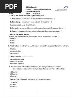 Computer Networks Worksheet
