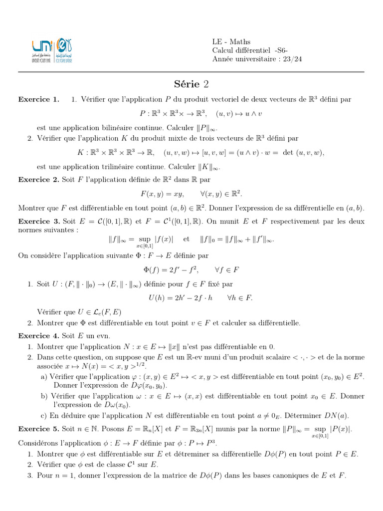 Exercices de calcul différentiel S6 | PDF | Variété différentielle ...