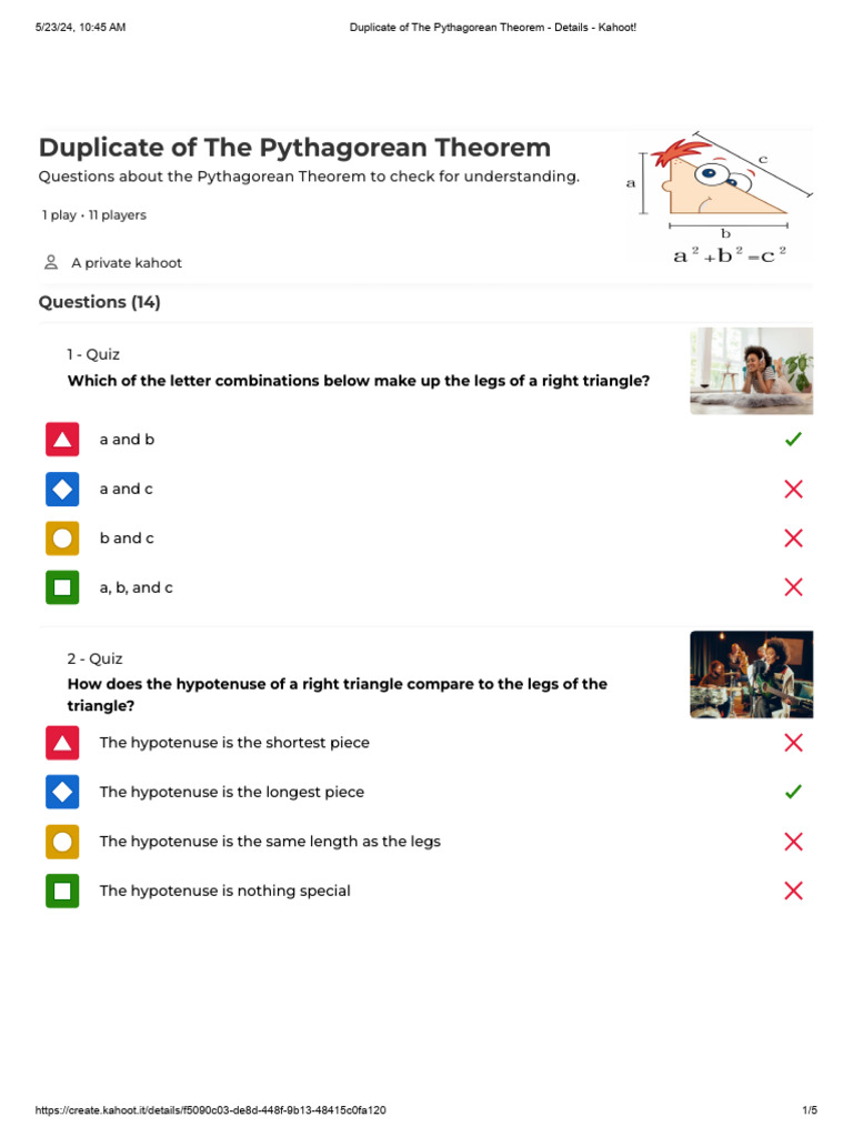 Kahoot Quiz on Pythagorean Theorem | PDF | Elementary Mathematics ...