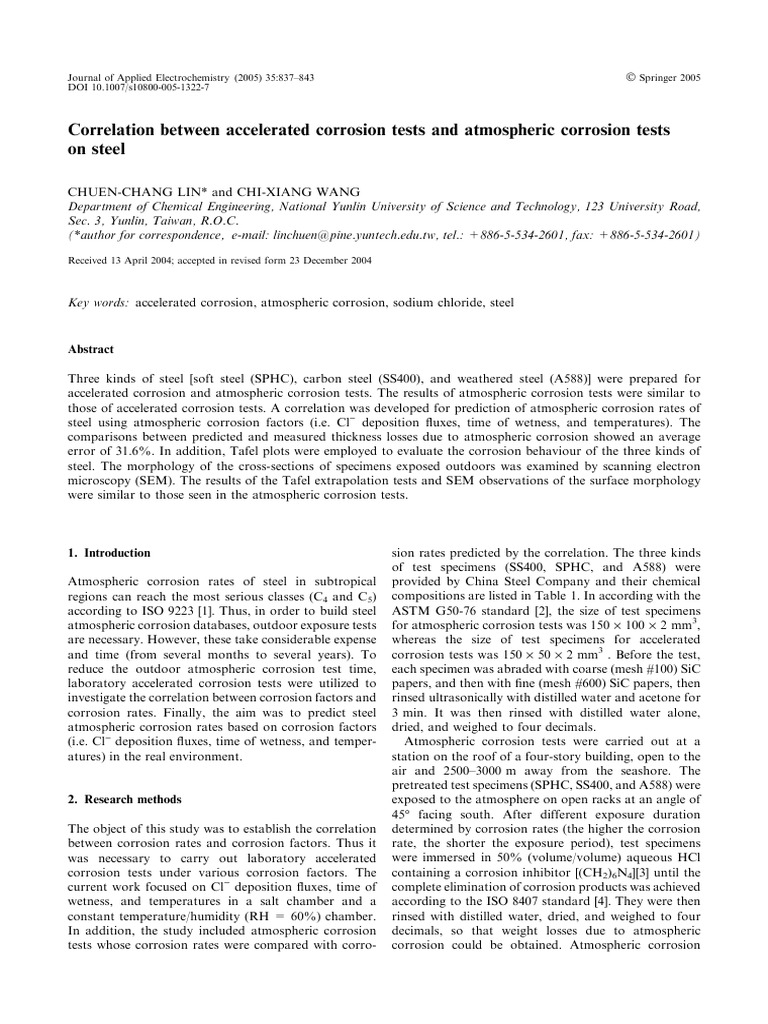 Corrosion Rate Prediction for Steel | PDF | Corrosion | Rust