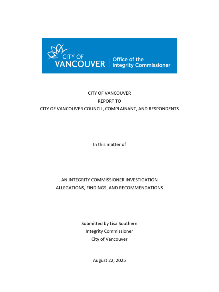 Vancouver Integrity Commissioner Report | PDF | Complaint | Discovery (Law)