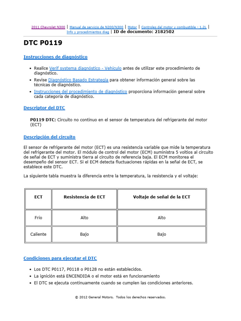 DTC P0119 | PDF | Sensor | Conector eléctrico