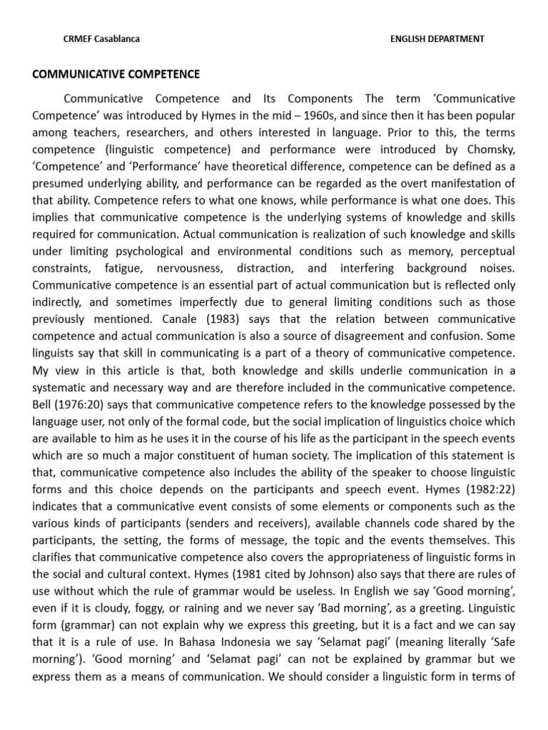 Understanding Communicative Competence | PDF | Grammar | Language Mechanics