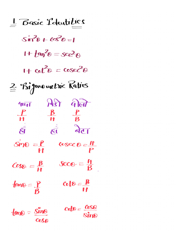 Trigonometry Formulas Notes | PDF