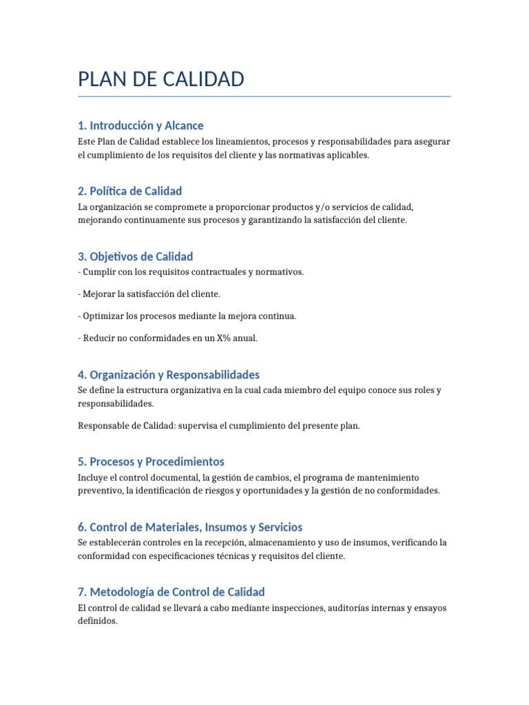 Plan de Calidad y Mejora Continua | PDF | Calidad (comercial) | Business