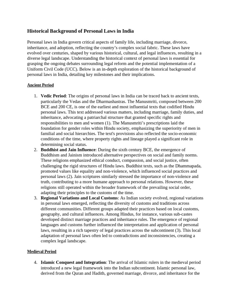 Historical Overview of Personal Laws in India | PDF | Sharia | Justice