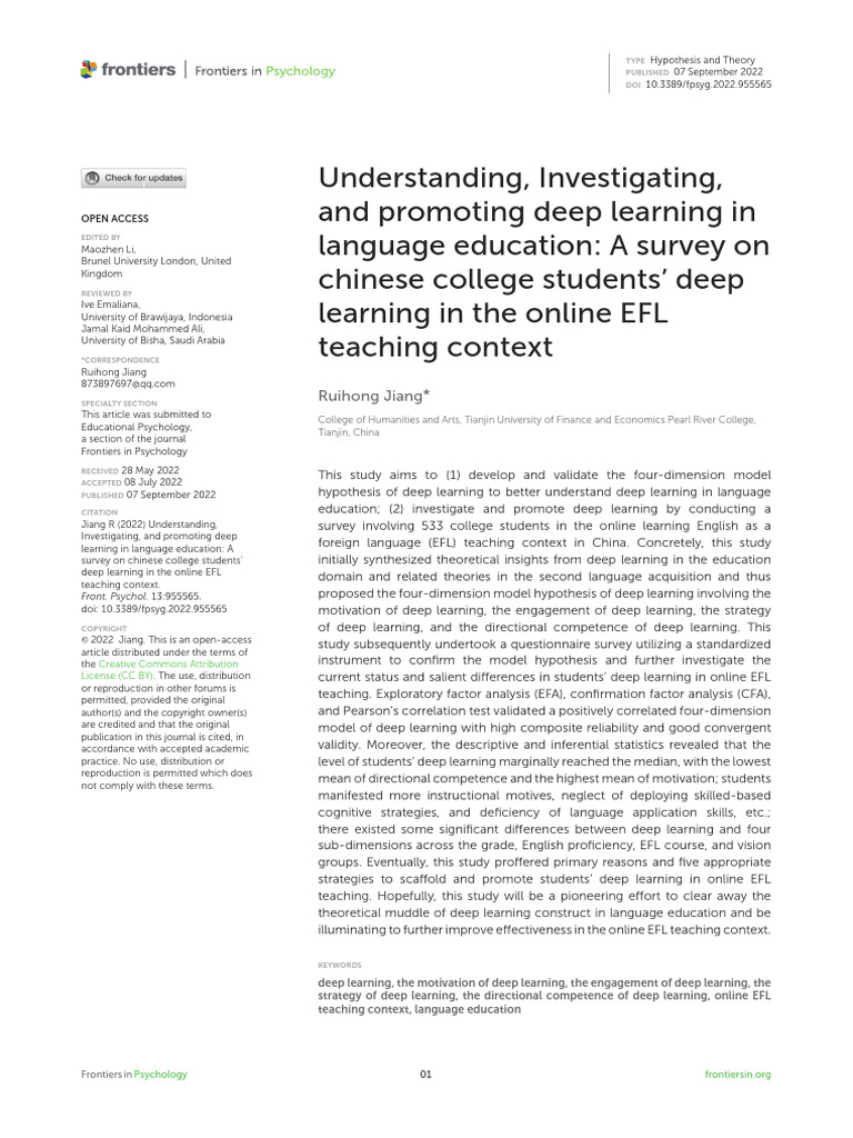 Promoting Deep Learning in EFL Education | PDF | Learning | Motivational