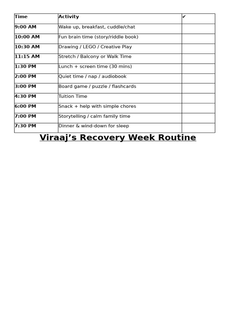 Viraaj's Daily Recovery Routine | PDF