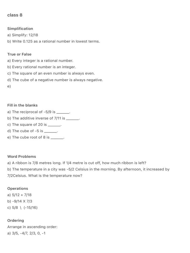 Class 8 Math: Simplification & Problems | PDF