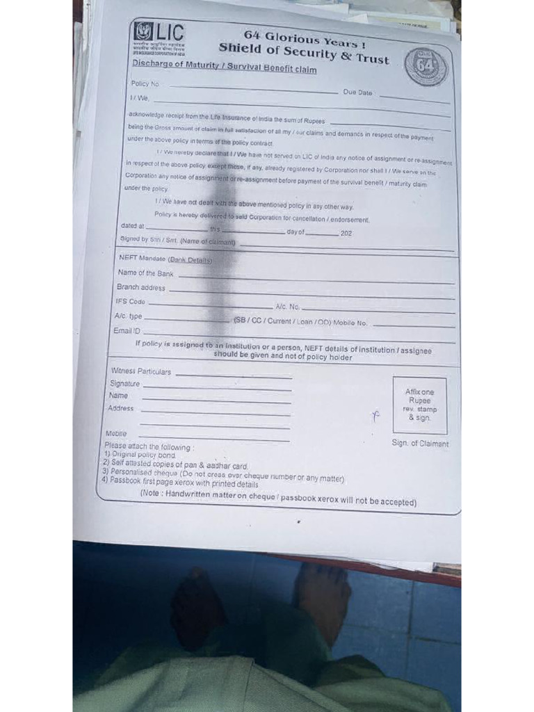LIC Maturity Claim Form | PDF