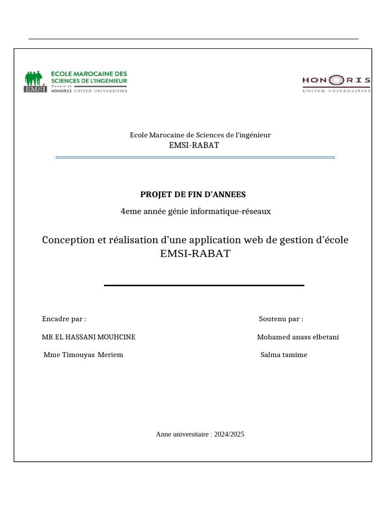 Application Web de Gestion d'École EMSI | PDF | Scrum (développement ...