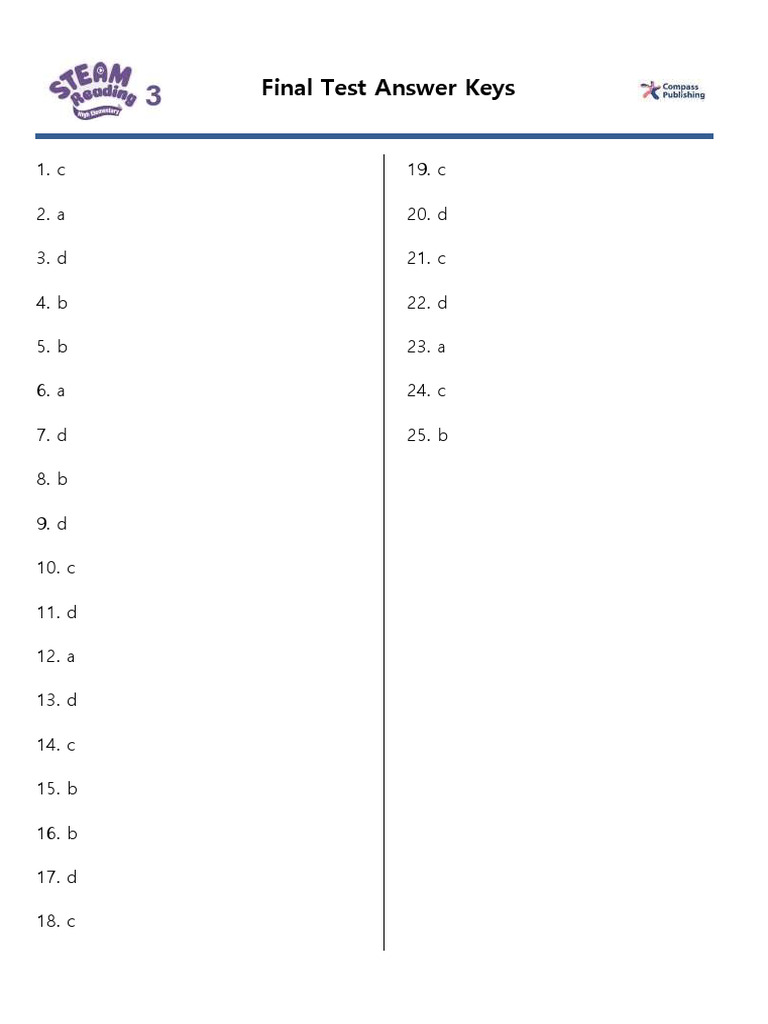 Steam B3 Final Test Answer Key Pdf