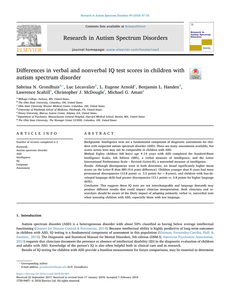 Verbal vs Nonverbal IQ in ASD Children | PDF | Wechsler Adult ...