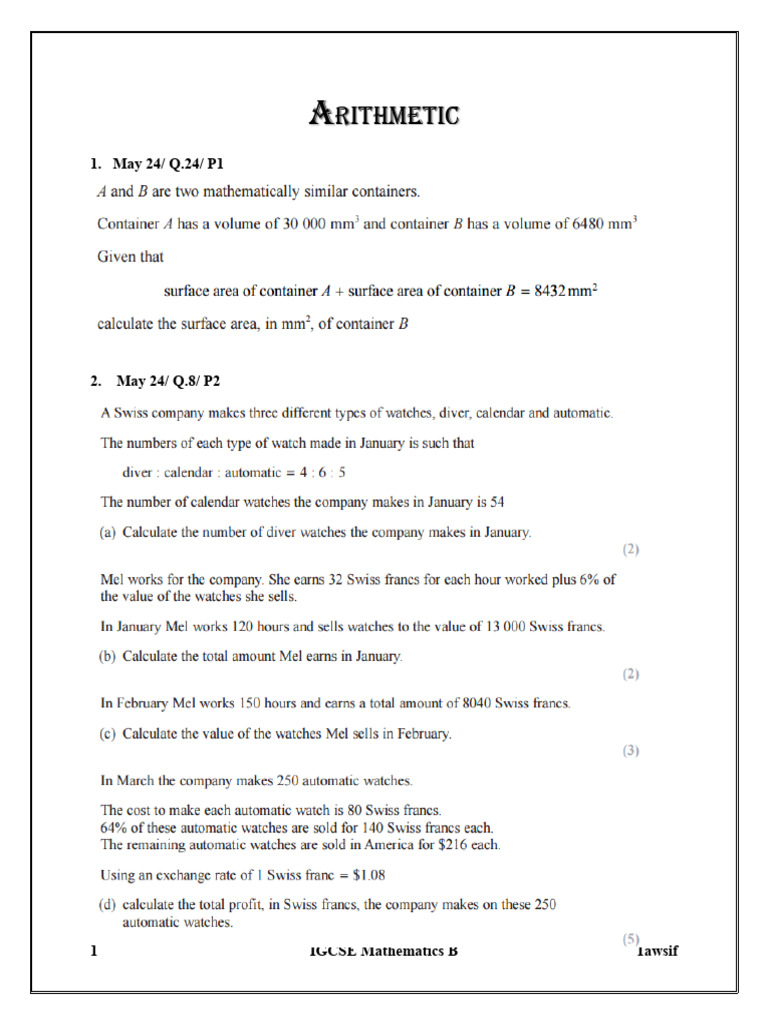 Arithmetic For Grade 10 | PDF