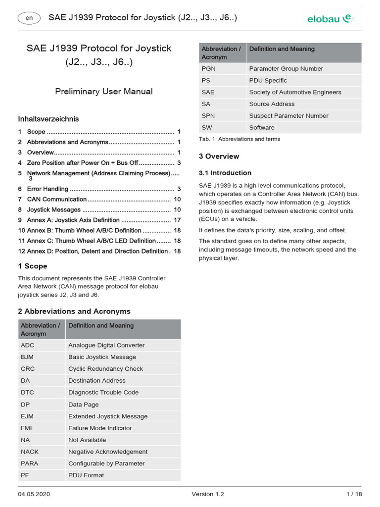 SAE J1939 Joystick Protocol Overview | PDF | Bit | Computer Engineering