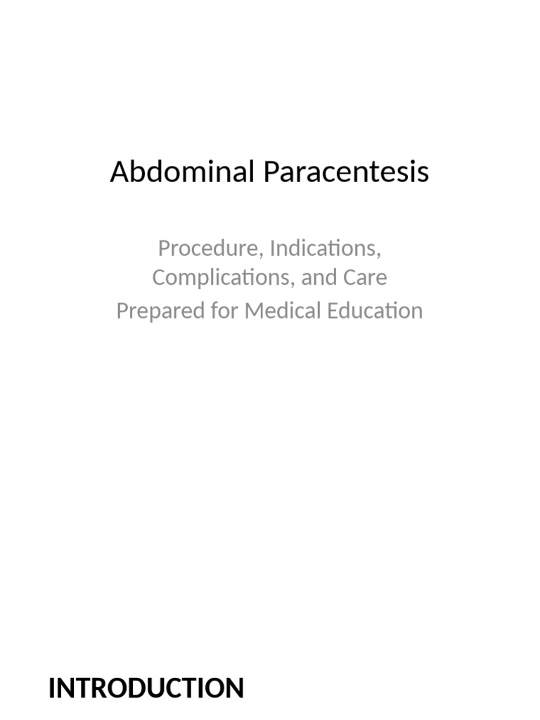 Abdominal Paracentesis: Procedure & Care | PDF