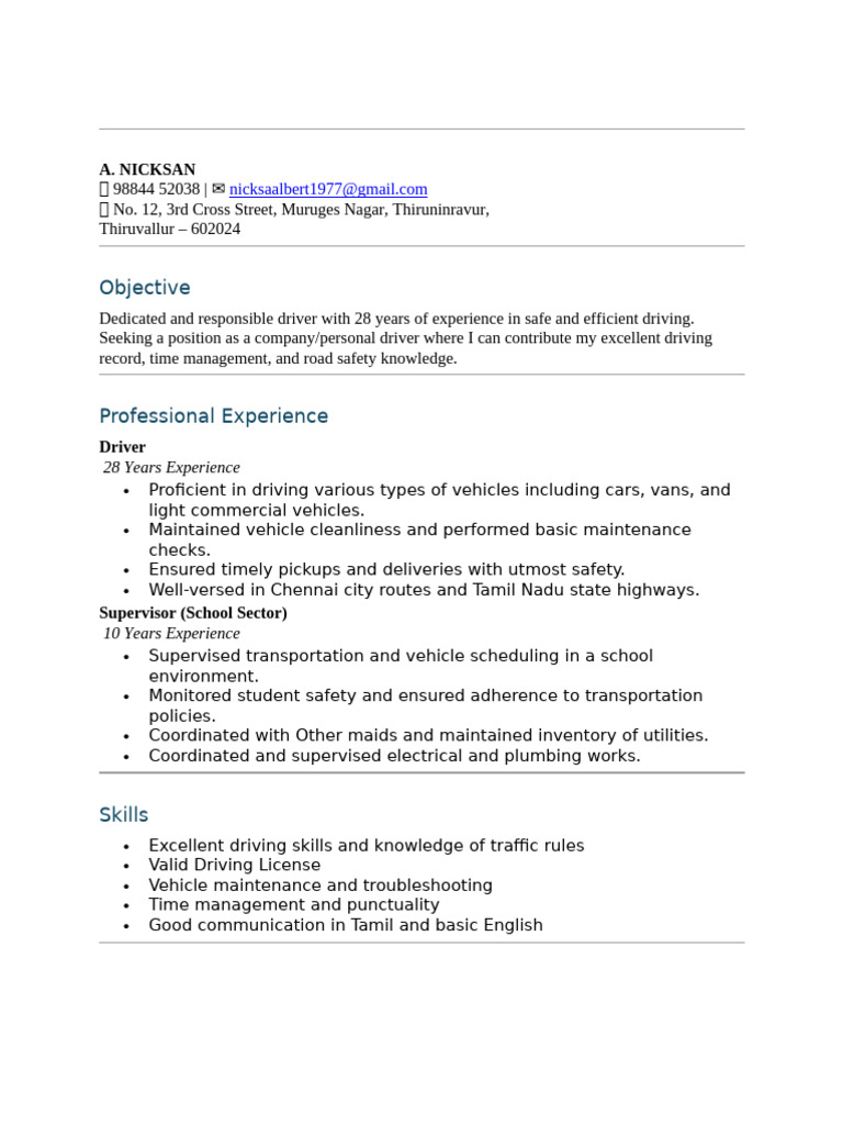Experienced Driver with 28 Years' Expertise | PDF