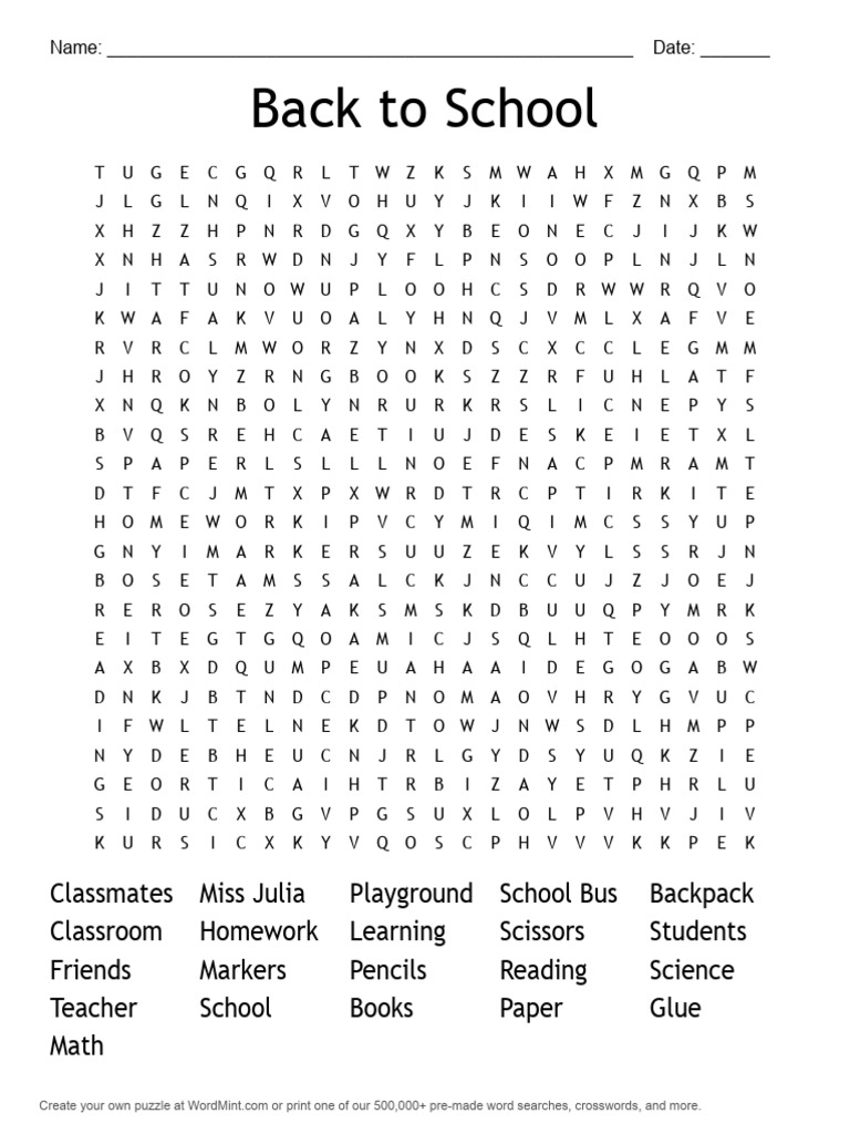Back to School Word Search Puzzle | PDF | Word Search | Word Puzzles