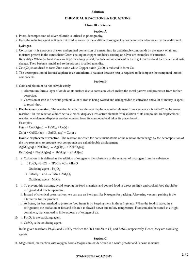 Class 10 Chemical Reactions Guide | PDF | Oxide | Corrosion