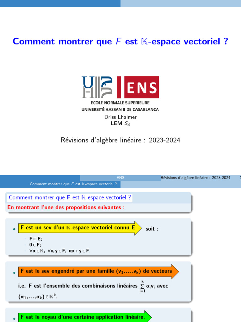 Comment prouver que F est un K-espace vectoriel | PDF | Espace ...