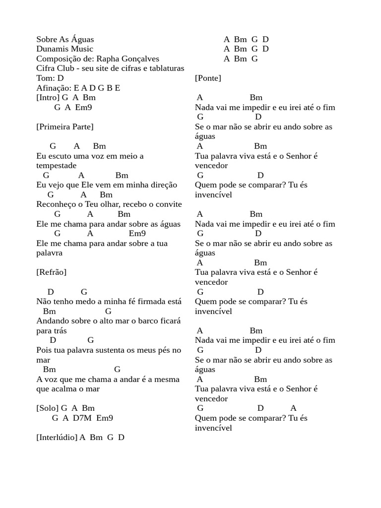 Cifra: Sobre as Águas - Dunamis | PDF