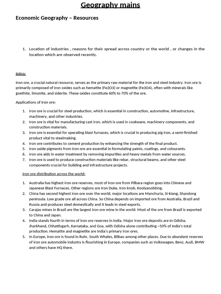 Geography mains | PDF | Iron Ore | Fresh Water