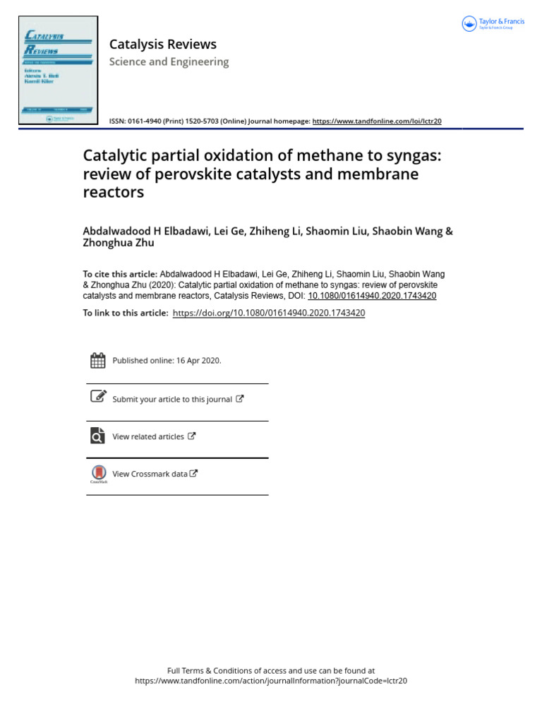 Methane Partial Oxidation to Syngas Review | PDF | Methane | Catalysis
