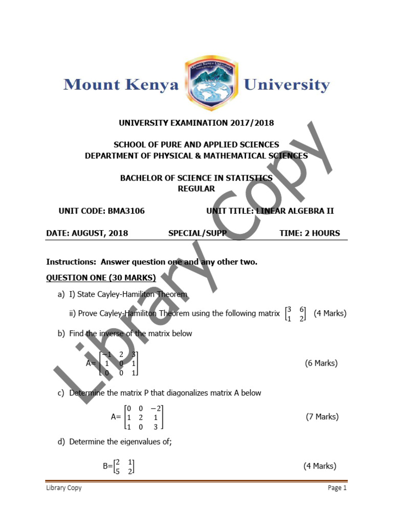 Linear Algebra II Exam Questions | PDF | Eigenvalues And Eigenvectors ...
