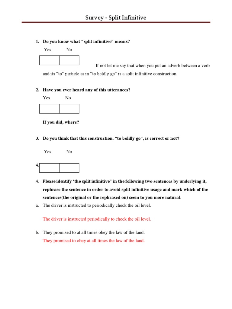 Understanding Split Infinitives Survey | PDF | Language Arts ...