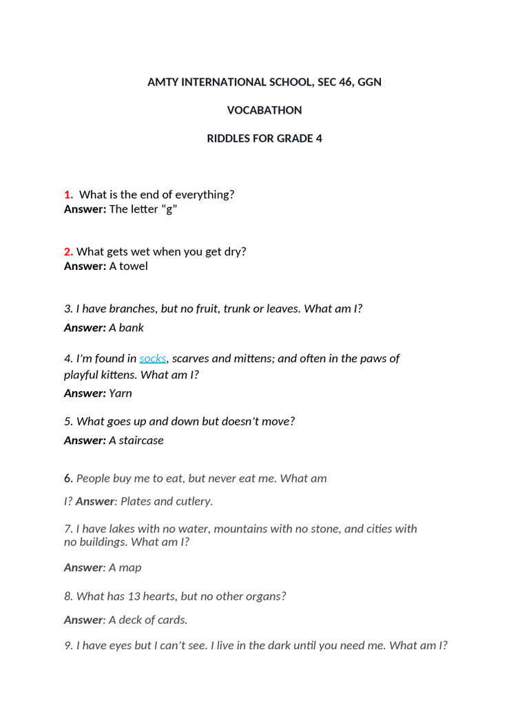 Grade 4 Riddles for Kids | PDF