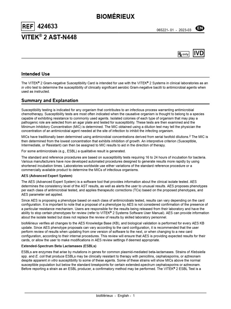 VITEK® 2 AST Card Overview | PDF | Beta Lactamase | Microbiology