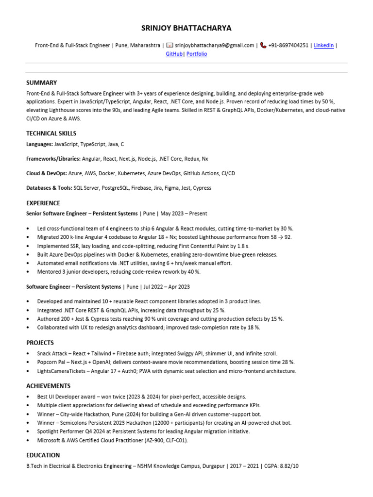 Front-End & Full-Stack Engineer Profile | PDF | Computer Science ...