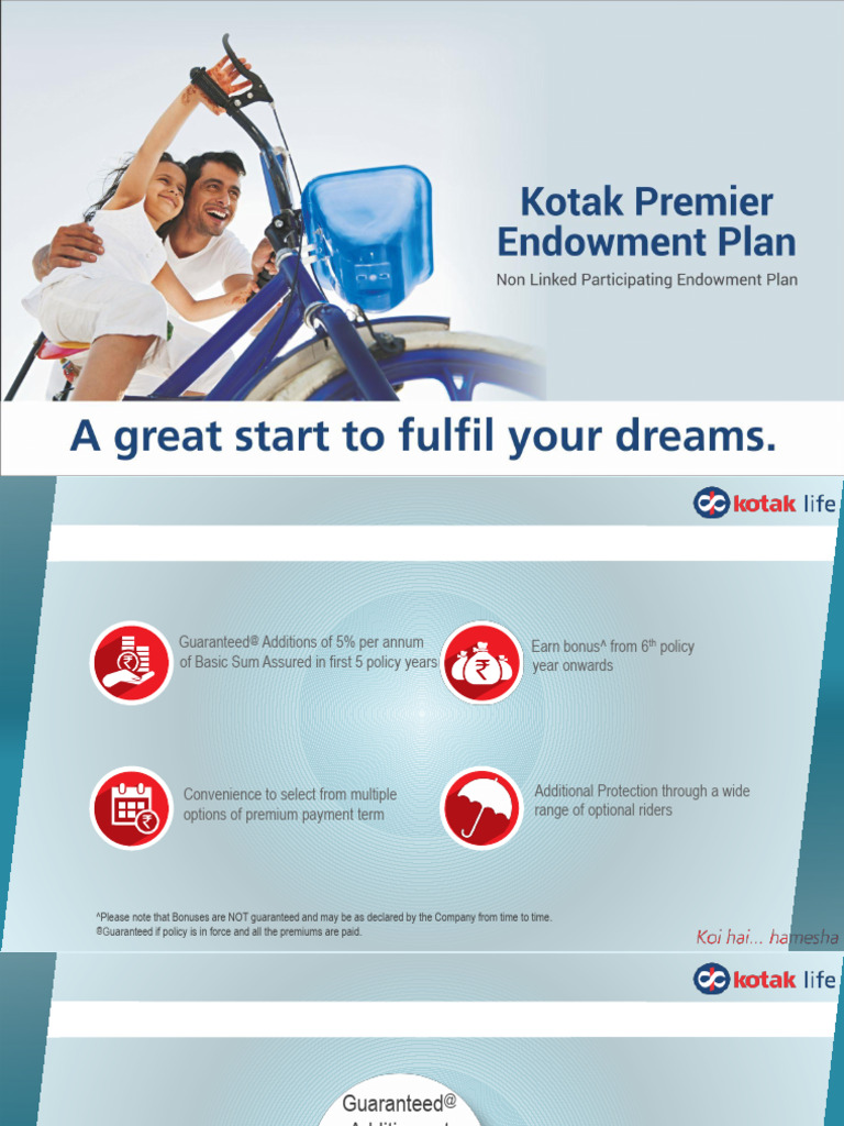 Kotak Premier Endowment Plan Overview | PDF | Insurance | Private Sector