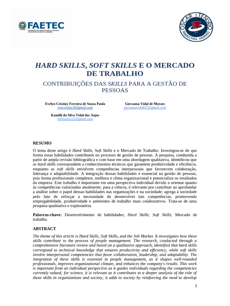 Hard e Soft Skills no Mercado de Trabalho | PDF | Gestão de recursos ...