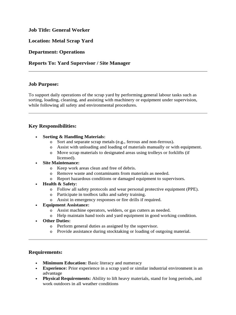 General Worker Job Description | PDF