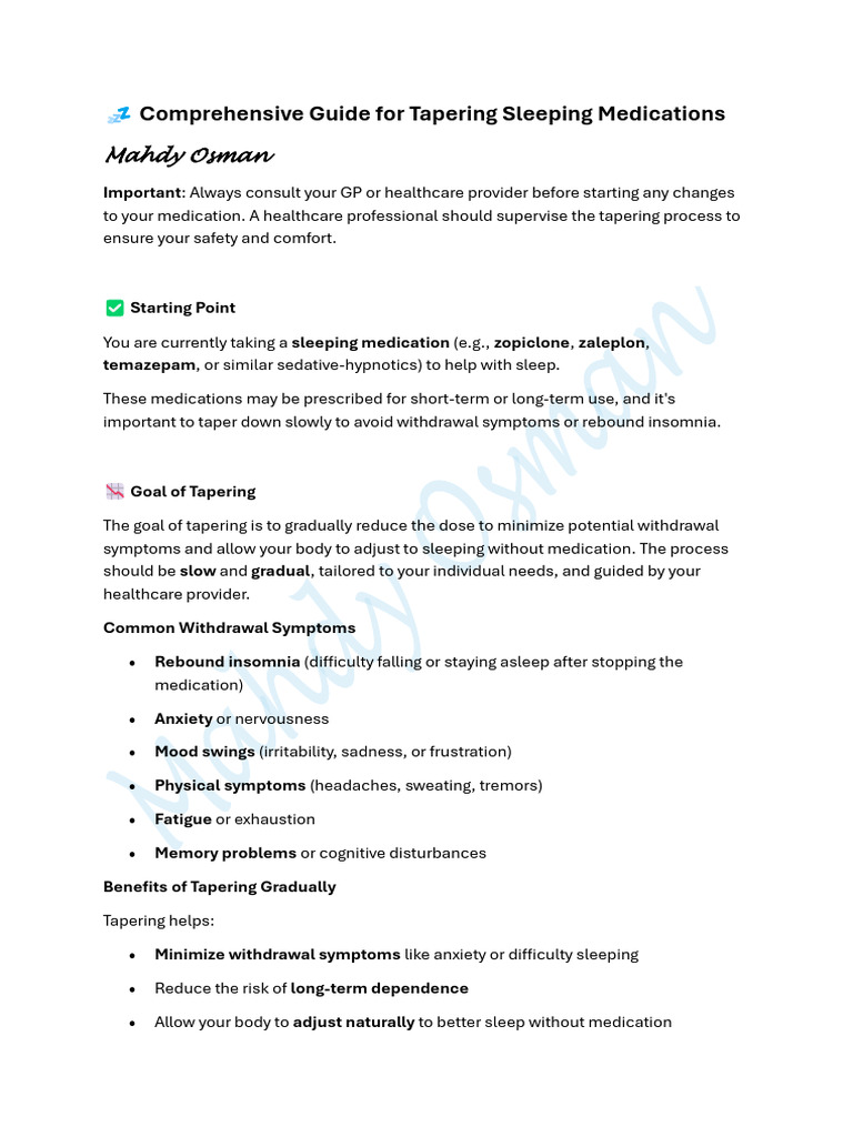 Tapering Guide for Sleeping Medications | PDF | Insomnia | Sleep