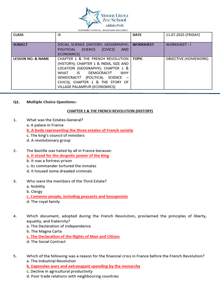 French Revolution and Indian Geography Quiz | PDF | French Revolution