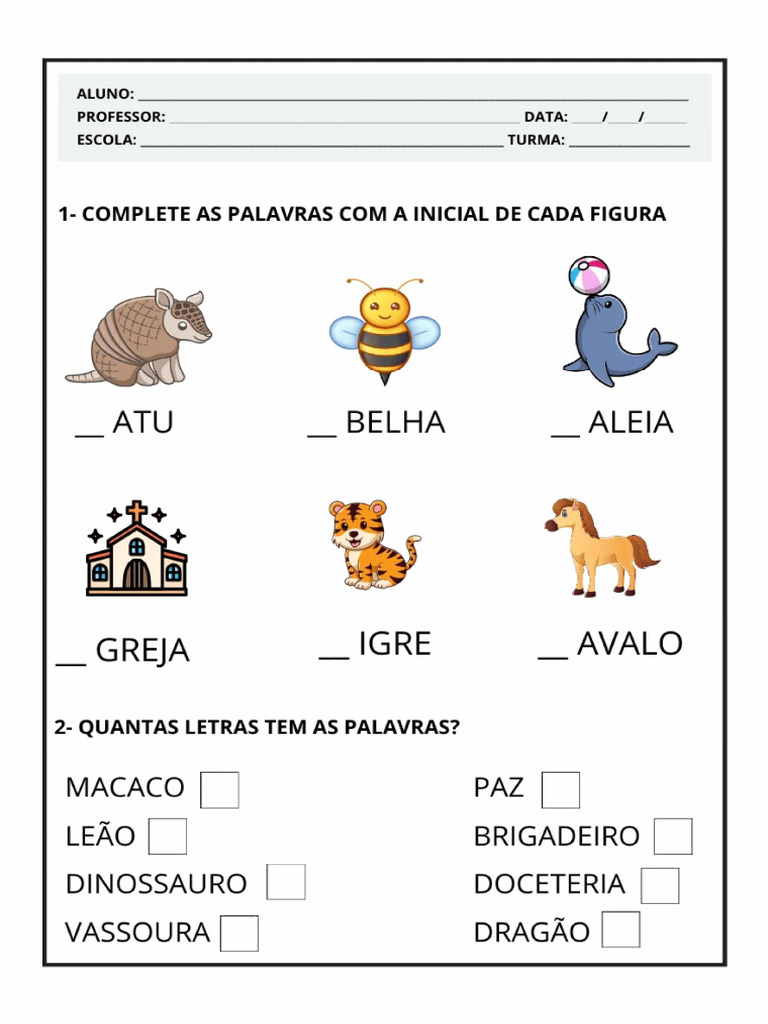 Atividades de Alfabetizacao 1o Ano em PDF para Imprimir 1 | PDF