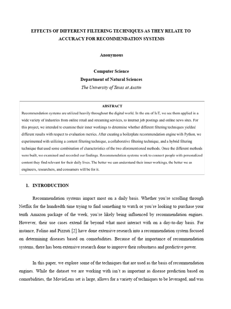 Filtering Techniques for Recommendation Accuracy | PDF | Cluster ...