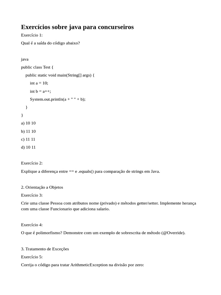 Exercícios de Java para Concurseiros | PDF | Java (linguagem de ...
