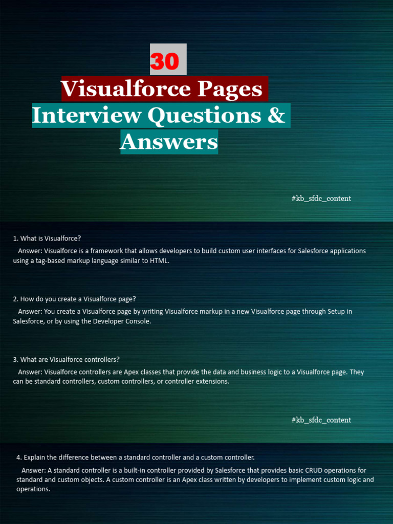 Visualforce Pages Interview Questions and Answers 1716518817 | PDF ...