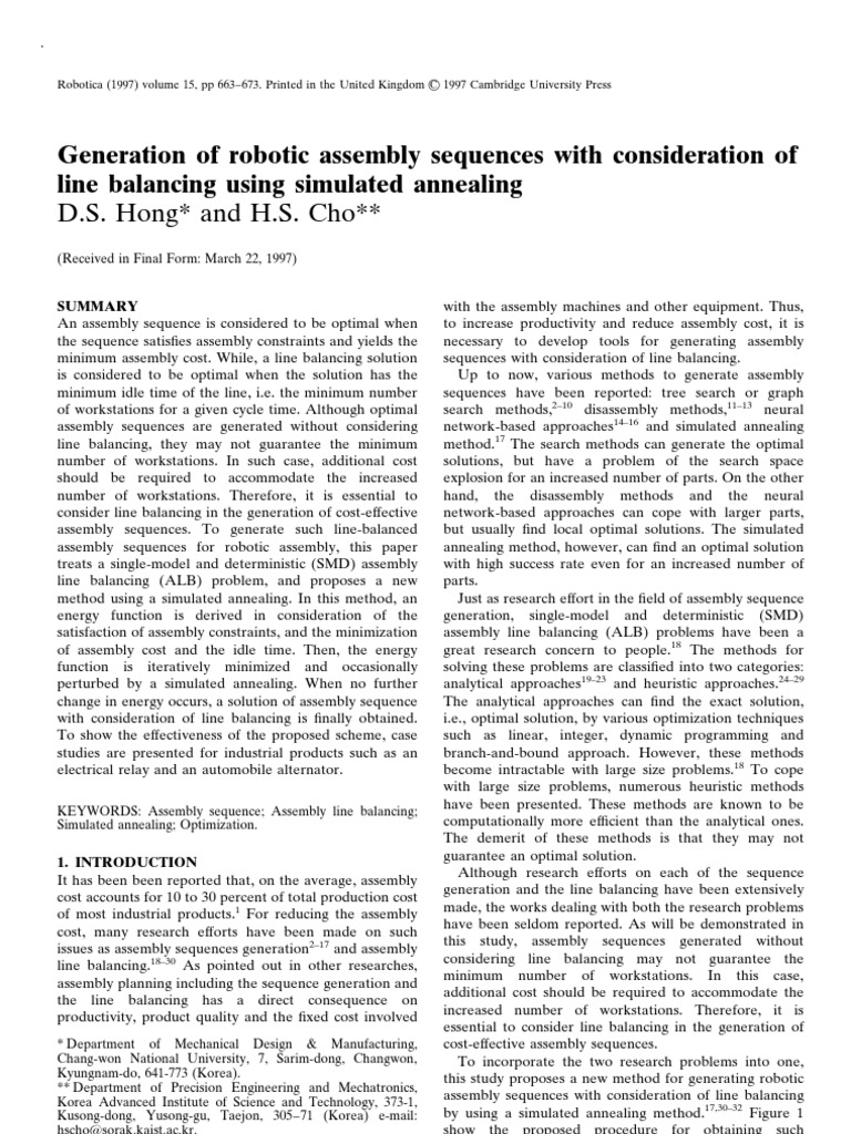 Robotic Assembly Sequence Optimization | PDF | Mathematical ...
