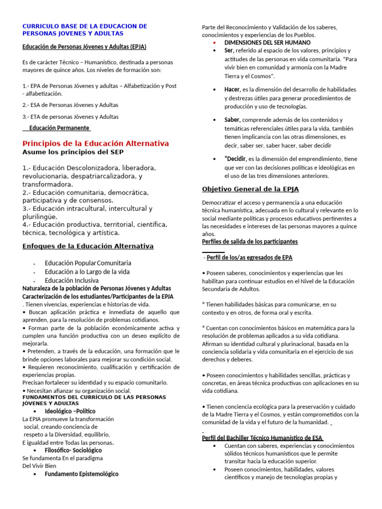 Currículo de Educación de Jóvenes y Adultos | PDF | Plan de estudios ...